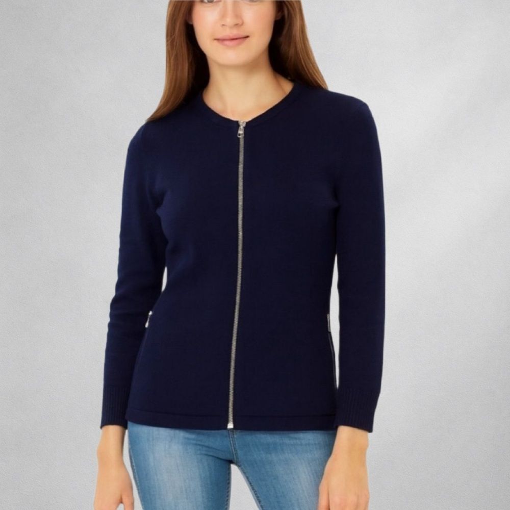 Lauren Ralph Lauren Women’s Knit Full Zip Cardigan S Petite Blue Pockets